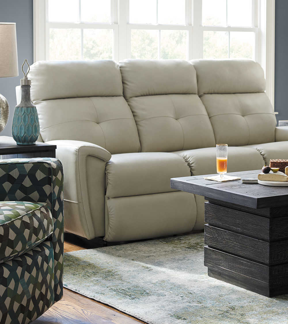 Closeup of Douglas Reclining Sofa with leather cover