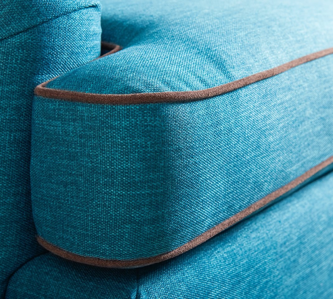 Closeup of York Sofa with contrasting welt trim